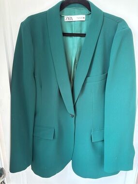 ZARA Ladies Hunter Green Shawl Collar Blazer